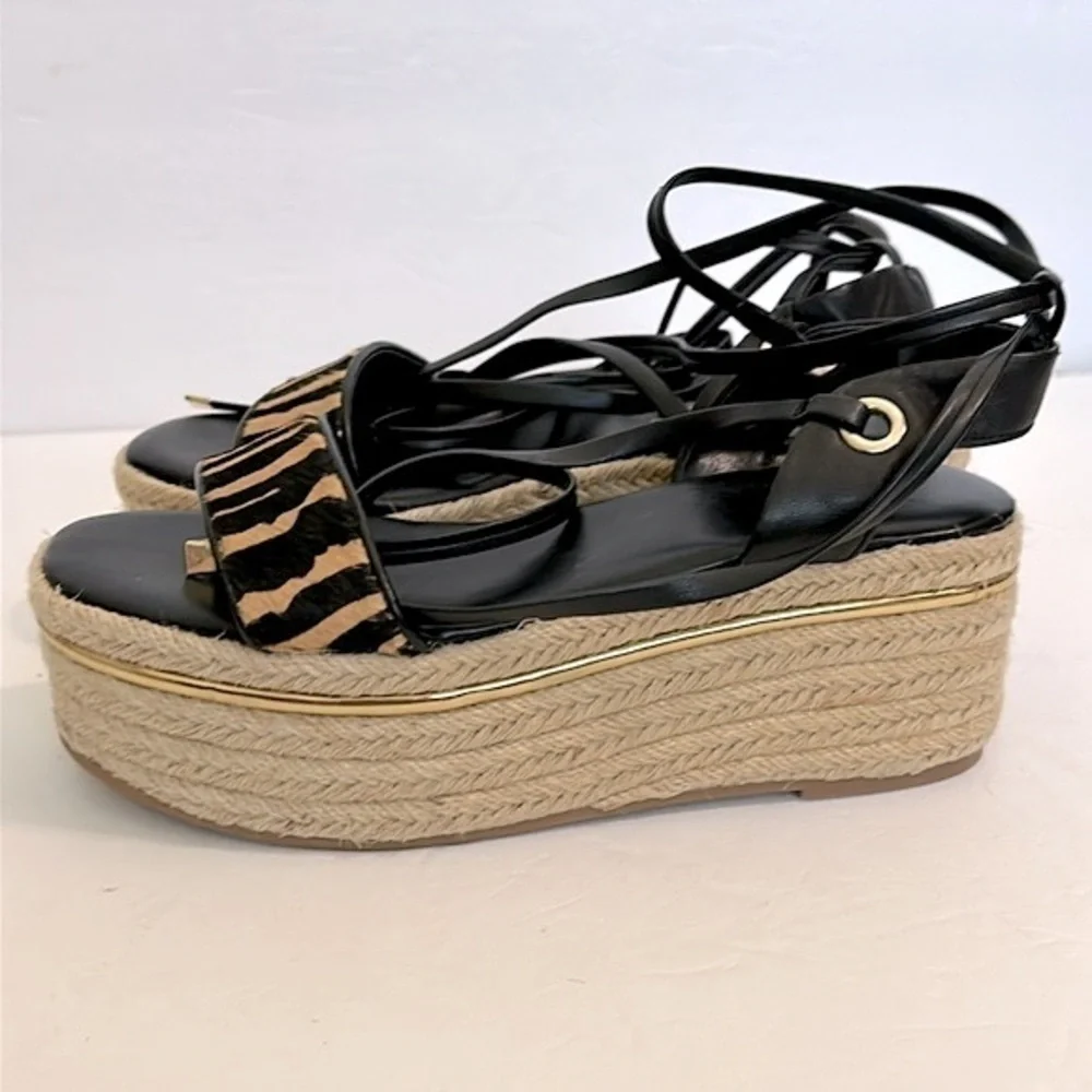 Bleecker & Bond Odette Tiger Calf Hair Espadrille Wedge Sandals 6 New